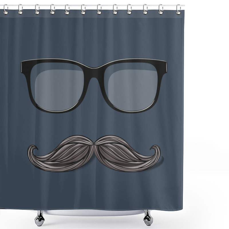 Personality  Vector Hipster Glasses And Drawn Mustache On Gray Background Shower Curtains