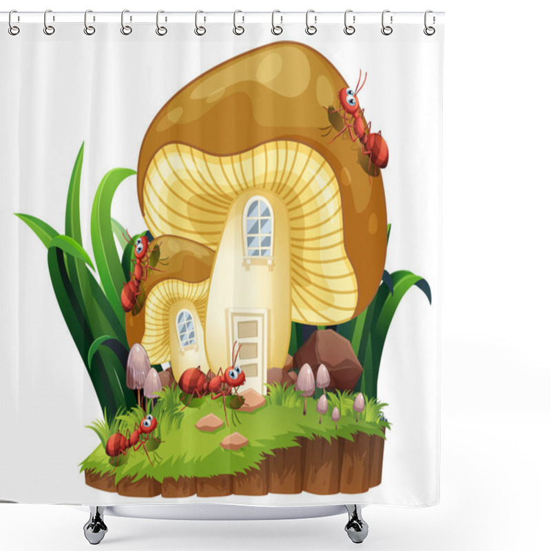 Personality  Red Ants And Mushroom House In Garden Shower Curtains