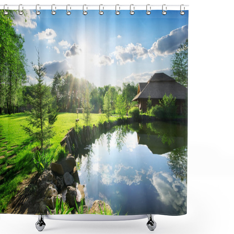 Personality  Bathhouse Near Lake Shower Curtains