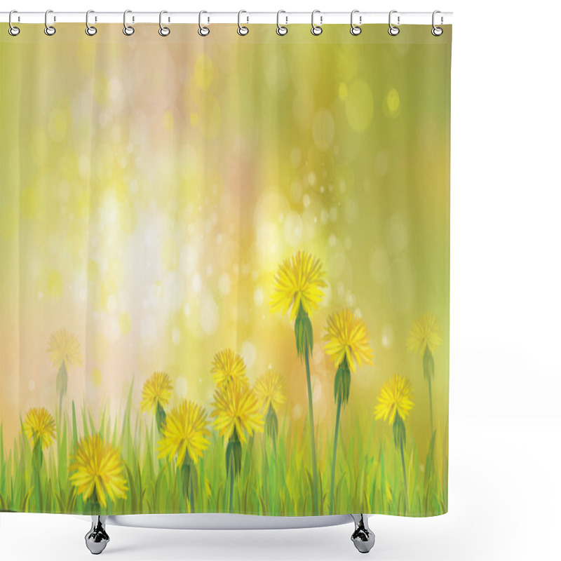 Personality  Spring Background With Yellow Dandelions. Shower Curtains