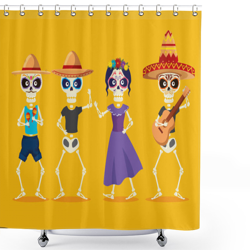 Personality  Skeletons Men And Catrina To Day Of The Dead Celebration Shower Curtains