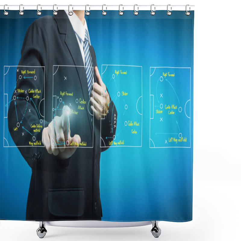 Personality  Plan Of Soccer Manager Pointing To Strategy Tactical Board Shower Curtains