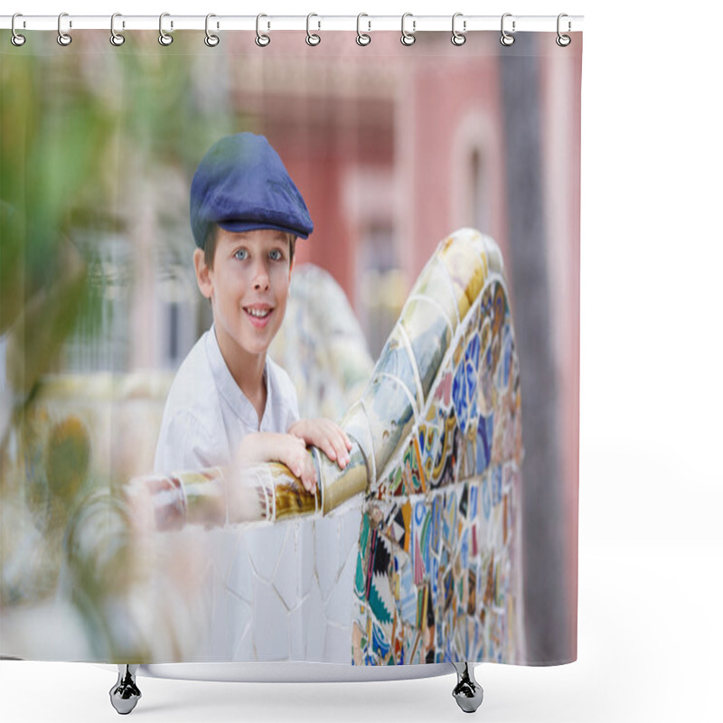 Personality  Cute Little Boy At Parc Guell, Barcelona Shower Curtains