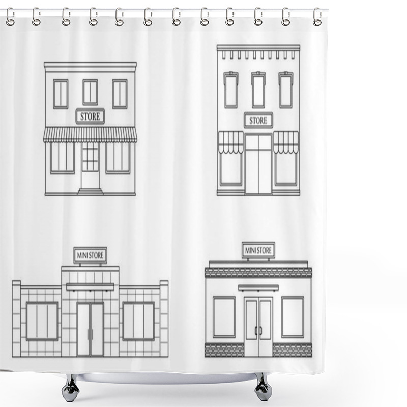 Personality  Set Of Store, Shop, Mini Mall. Store Fronts, Flat Style.  Shower Curtains