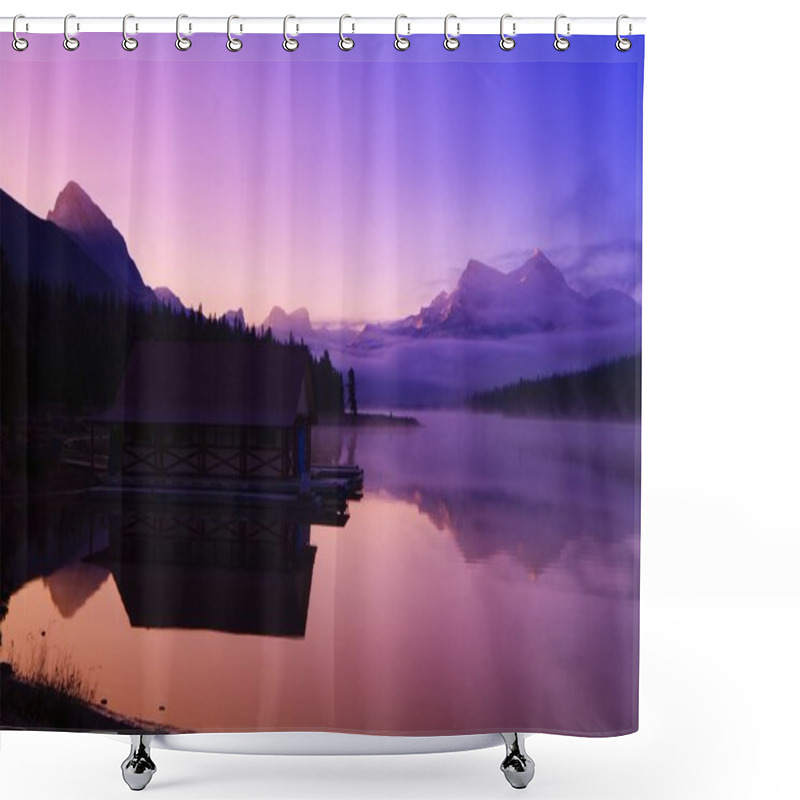 Personality  Foggy Mountain Sunrise On A Lake Shower Curtains