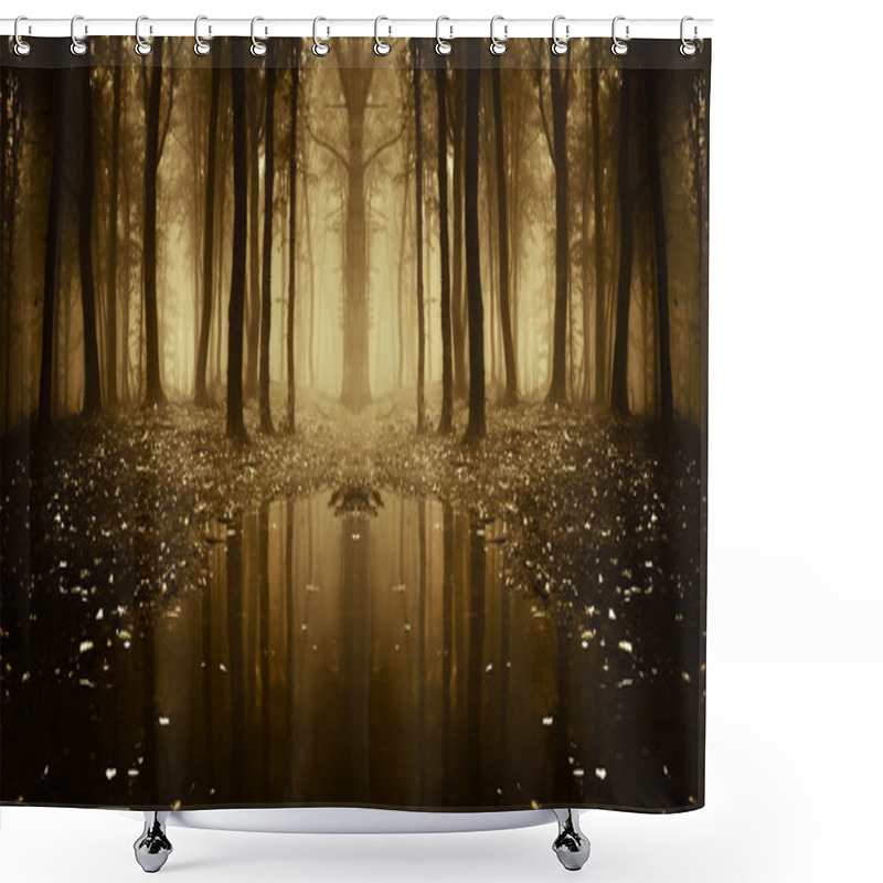 Personality  Fantasy Autumn Forest With Fog And Water Shower Curtains