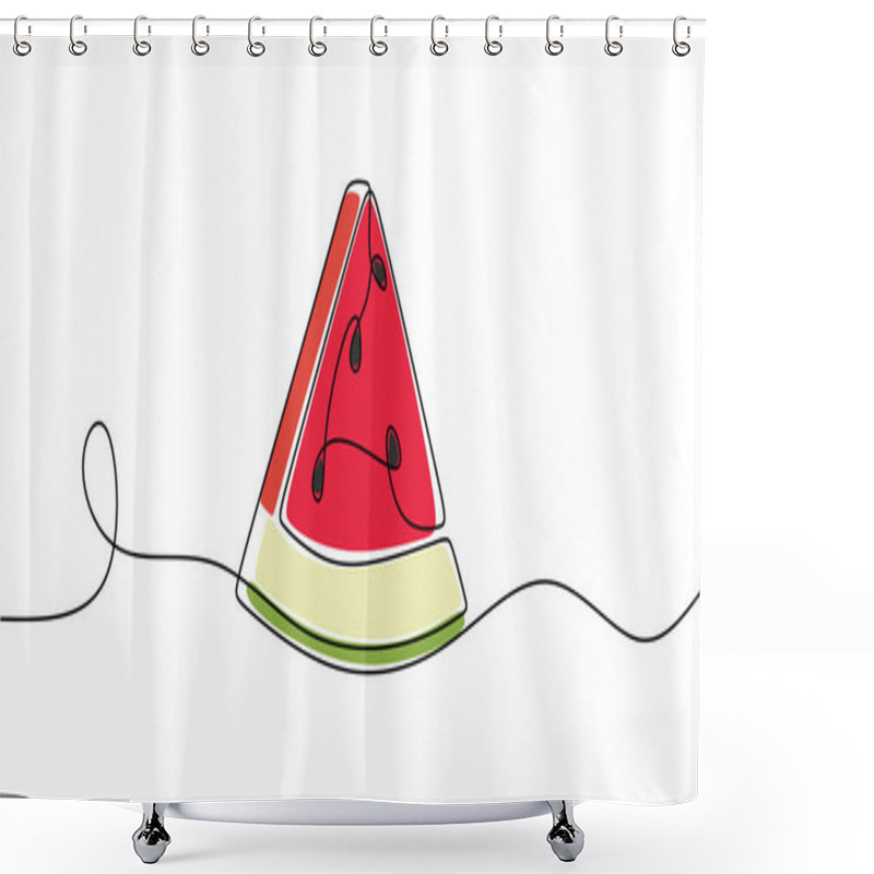 Personality  Watermelon Slices With Seeds, Drawn In A Continuous One Line Style. Minimalist Vector Illustration For A Fresh Food Concept. Shower Curtains