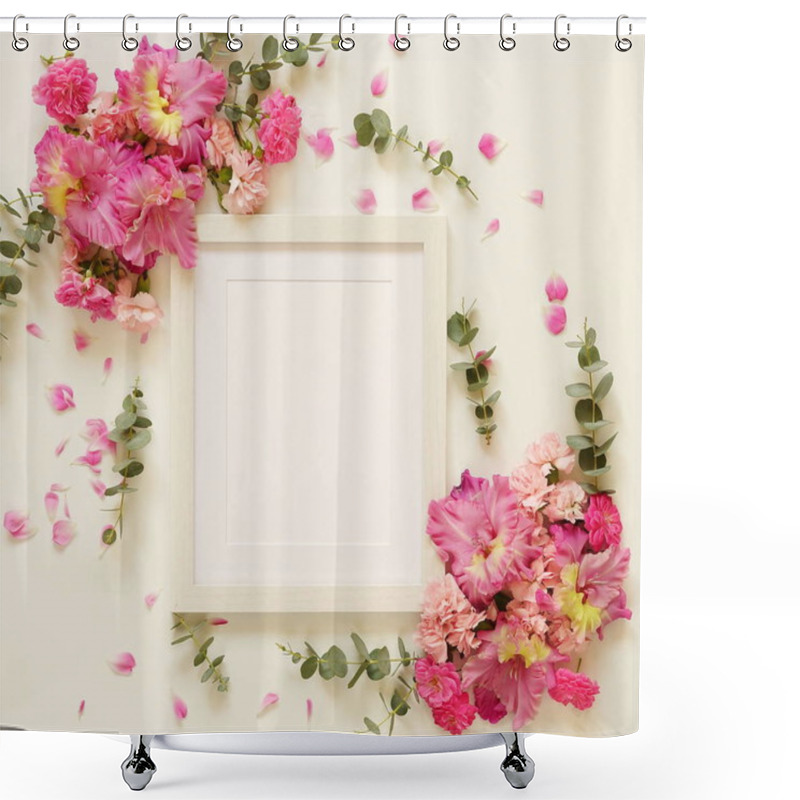 Personality  White Photo Frame And Bouquets  Shower Curtains