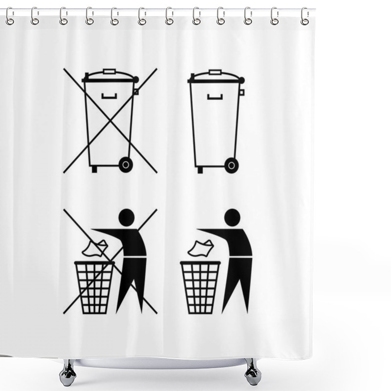 Personality  Trash Can. Waste Recycling. Do Not Litter. Municipal Waste. Bin Silhouette. Do Not Litter Shower Curtains