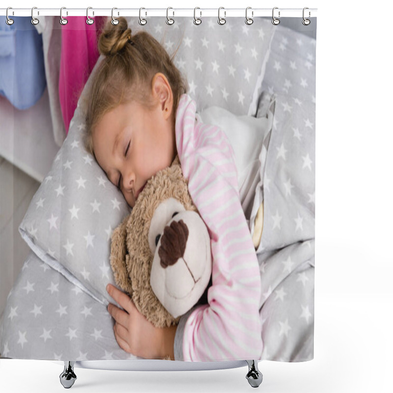 Personality  Adorable Little Kid Sleeping With Teddy Bear Shower Curtains