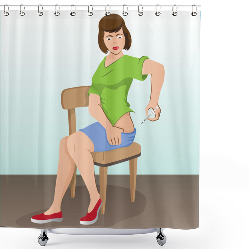 Personality  Illustration Of A Person Applying The Hip Injection, Lumbar And Back Can Either Be For The Treatment Of Diabetes Or Sclerosis Shower Curtains