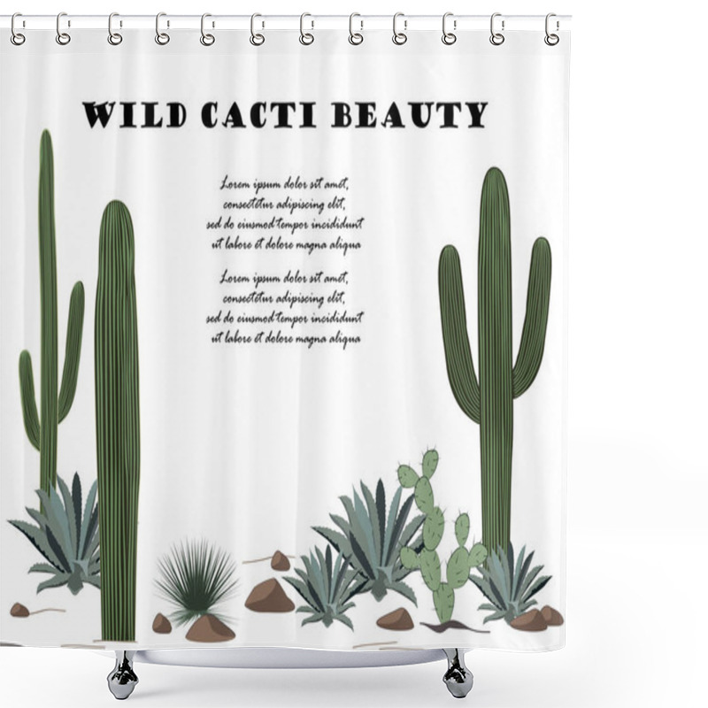 Personality  Background With Cactuses And Succulents Set. Plants Of Desert. Shower Curtains