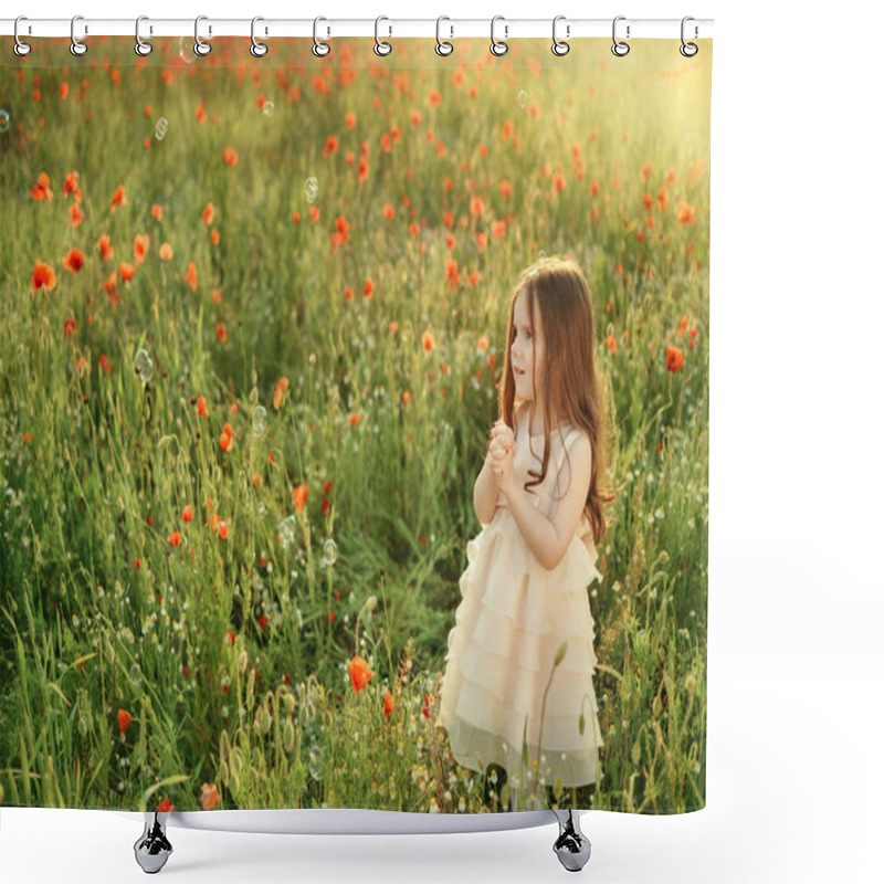 Personality  Girl On The Field With Poppies Shower Curtains