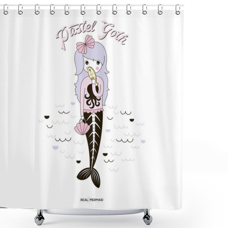 Personality  Pastel Goth Mermaid, Kawaii Illustration Shower Curtains