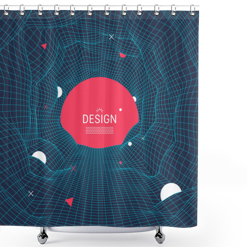 Personality  Abstract Tunnel Grid. 3d Vector Illustration. Can Be Used As Digital Dynamic Wallpaper, Technology Background.  Shower Curtains