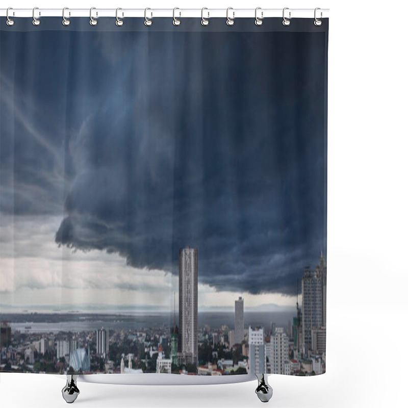 Personality  Heavy Storm Clouds Over Modern City Shower Curtains