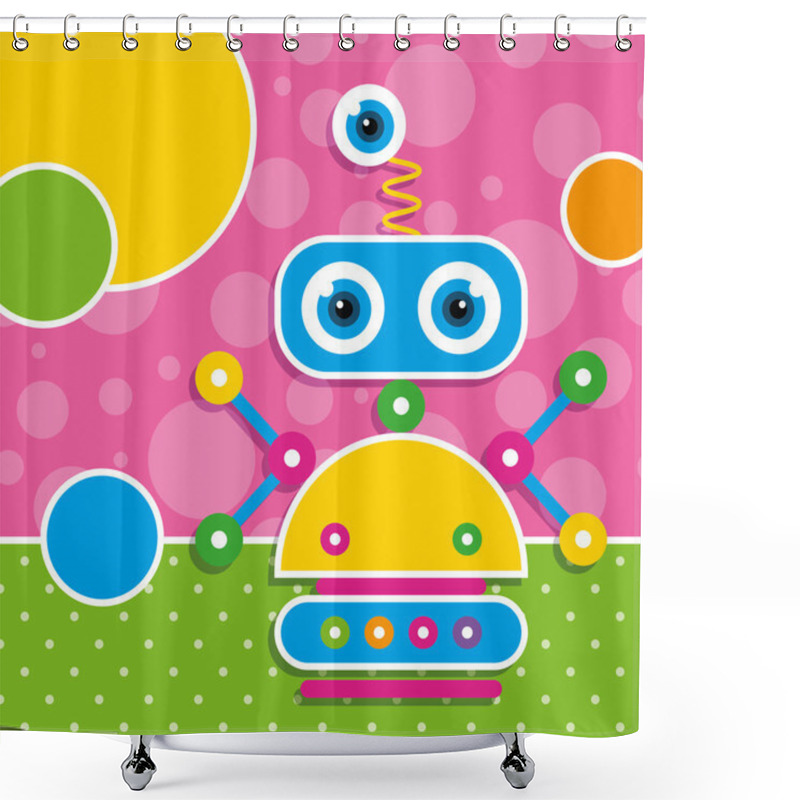 Personality  Cute Robot Greeting Card Shower Curtains