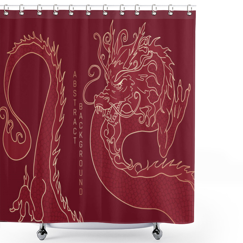 Personality   Hand Drawn Long Vector Dragon In Red  And Gold Colours Shower Curtains