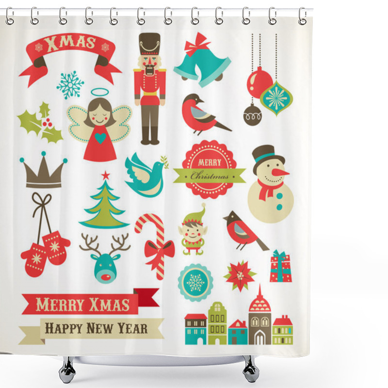 Personality  Christmas Retro Icons, Elements And Illustrations Shower Curtains