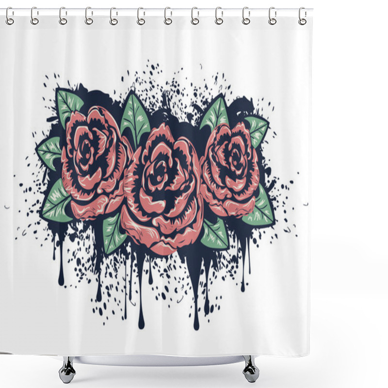 Personality  Grunge Roses With Splatters Shower Curtains