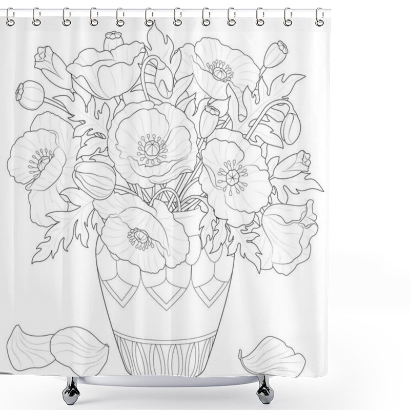 Personality  Poppy Flowers In A Vase Black And White Vector  Shower Curtains