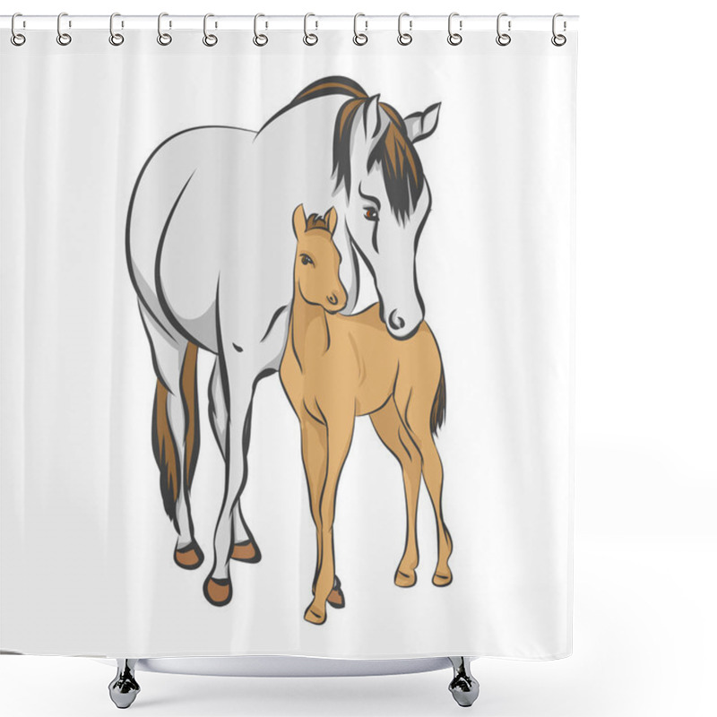 Personality  The Grey Horse And Her Foal Shower Curtains