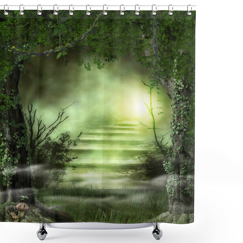 Personality  Forest Path Stairs To A Heavenly Light Shower Curtains