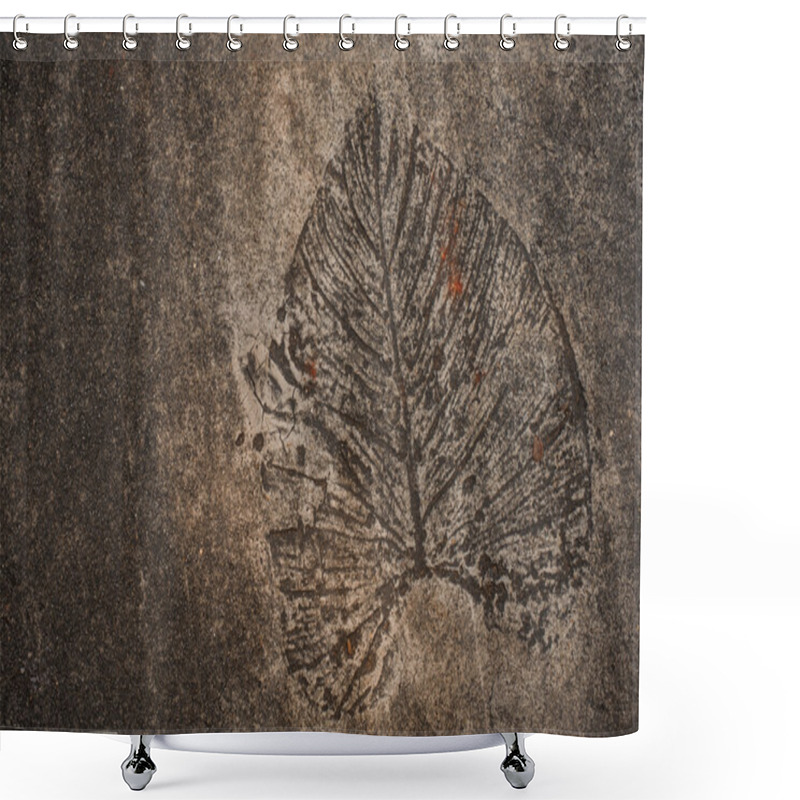 Personality  Leaf Imprint On Cement Texture Background Shower Curtains