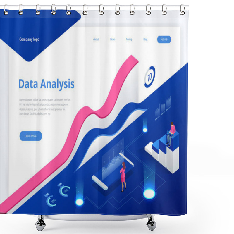 Personality  Data Management System And Business Analytics Concept Isometric Vector Illustration. Hosting Server Or Data Center Room Web Banner Shower Curtains