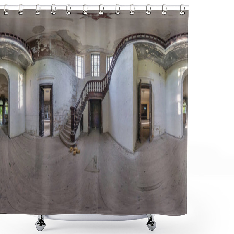 Personality  Abandoned Empty Concrete Room Or Old Building With Stairs In Full Seamless Spherical 360 Hdri Panorama  In Equirectangular Projection, Ready AR VR Virtual Reality Content Shower Curtains