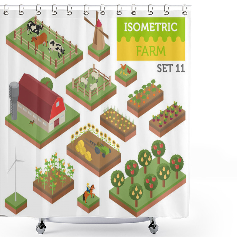 Personality  Flat 3d Isometric Farm Land And City Map Constructor Elements Is Shower Curtains