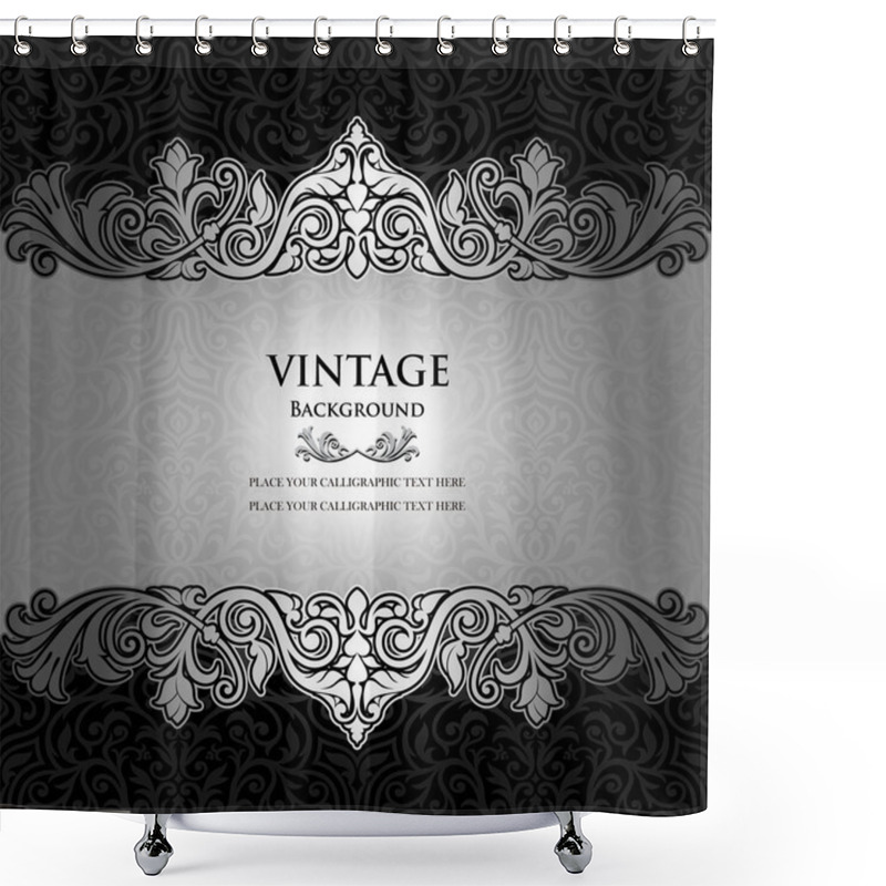 Personality  Vintage Ornamental Background, Floral Beautiful Silver Ornament, Creative Book And Page Cover And Frames Element Shower Curtains