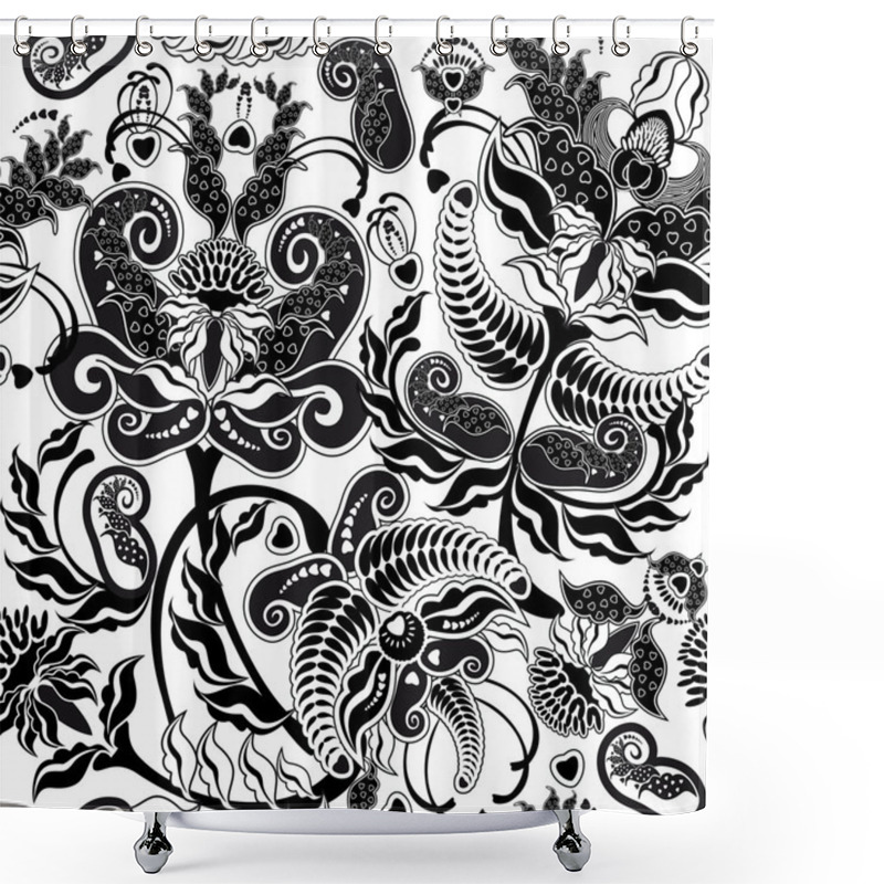 Personality  Black And White Floral Seamless Pattern Shower Curtains