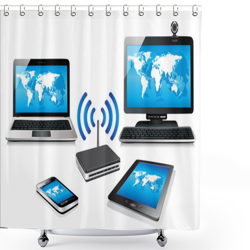 Personality  Home Wifi Network. Internet Via Router On Pc, Phone, Laptop And Tablet Pc. Shower Curtains