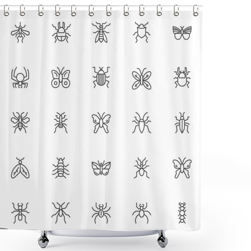 Personality  Spring Insects And Bugs Outline Icons Set. Linear Style Symbols Collection, Line Signs Pack. Vector Graphics. Set Includes Icons As Mosquito, Butterfly, Bed Bug, Moth, Caterpillar Shower Curtains