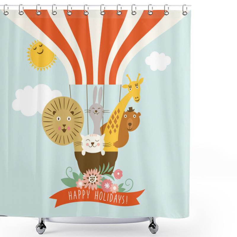 Personality  Funny Friendly Animals In A Balloon Shower Curtains