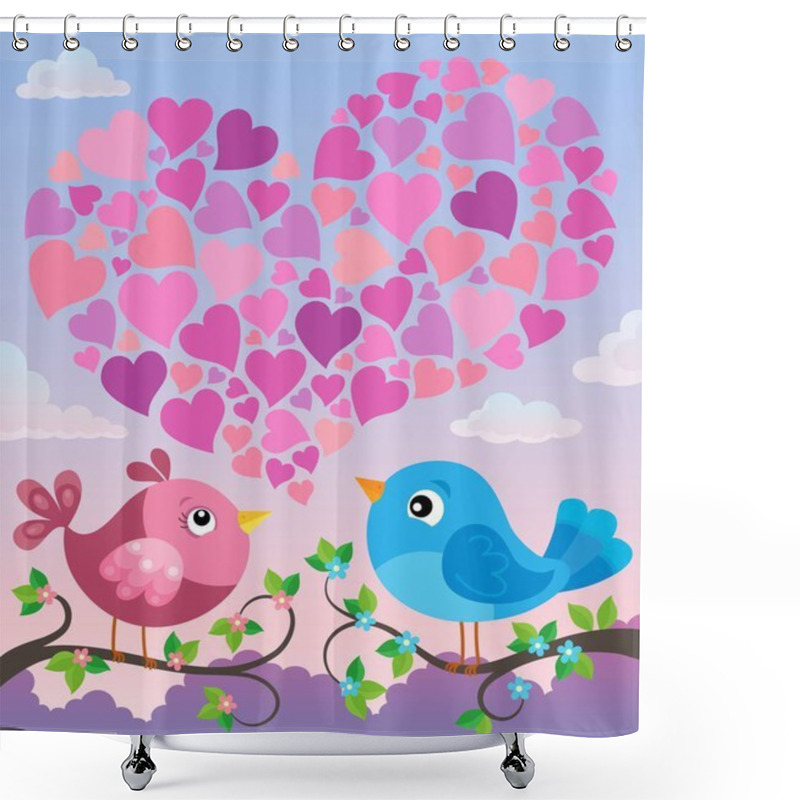 Personality  Valentine Birds With Heart Shape Theme 2 Shower Curtains