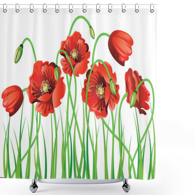 Personality  Poppy With Grass Shower Curtains