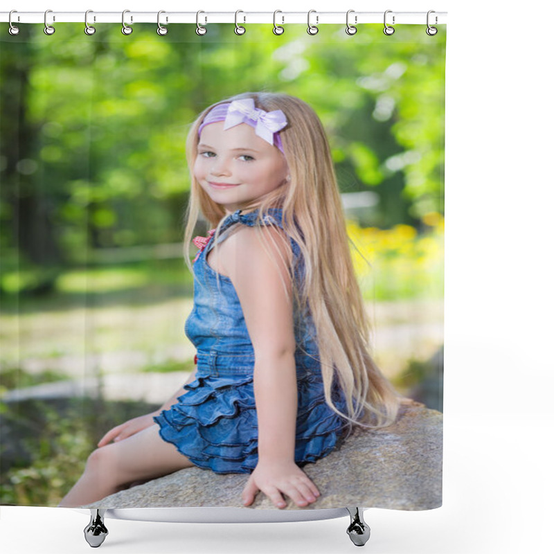 Personality  Little Girl In Jeans Dress Shower Curtains