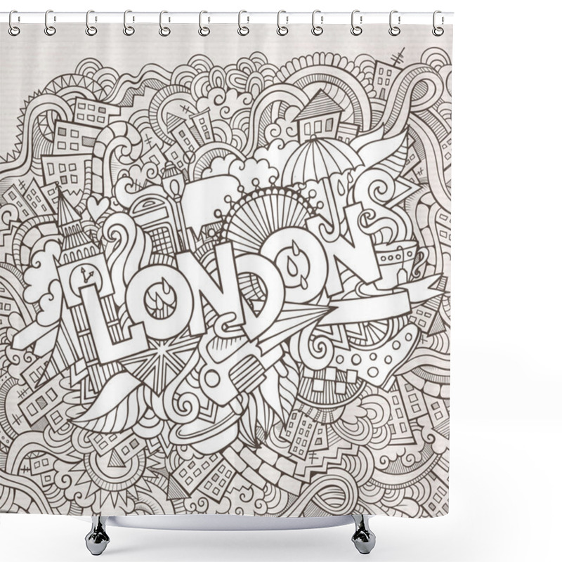 Personality  London Hand Lettering And Doodles Elements Background. Shower Curtains