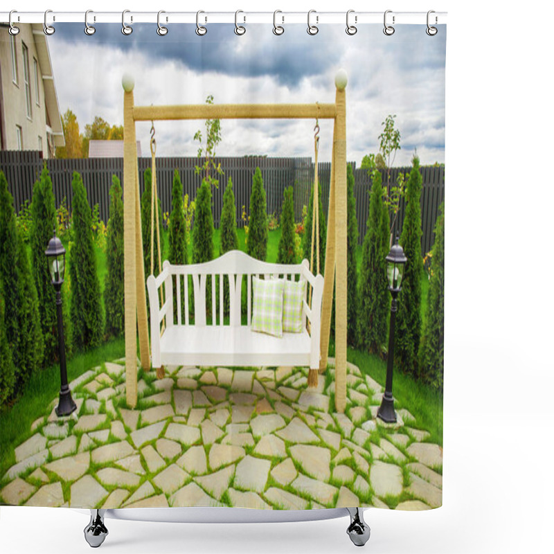 Personality  Swinging Bench In The Garden Shower Curtains