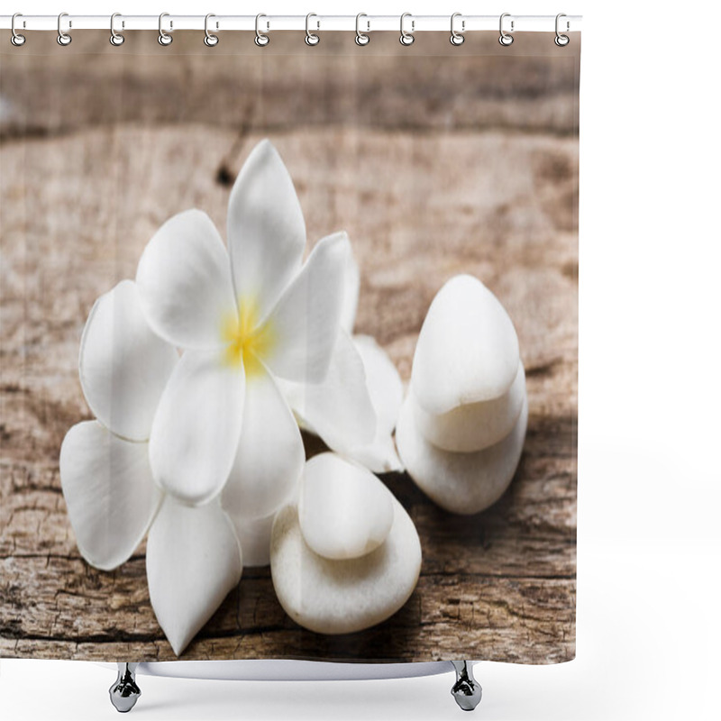 Personality  Beautiful Plumeria Or Temple,spa Flower With White Zen Stones On Shower Curtains