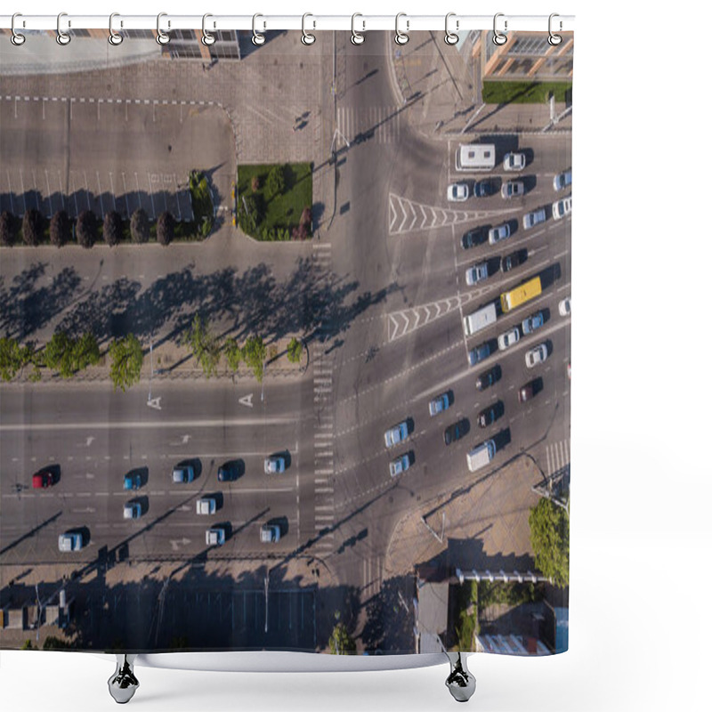 Personality  Top Down View Of Freeway Busy City Traffic Jam Rush Hour Highway. Shower Curtains