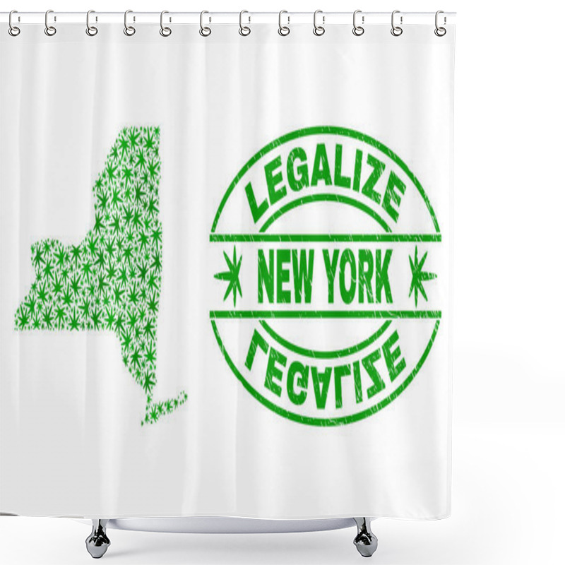 Personality  Cannabis Leaves Mosaic New York State Map With Legalize Grunge Stamp Seal Shower Curtains