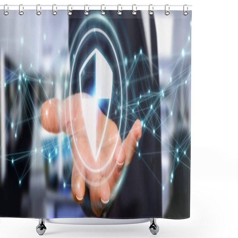 Personality  Businessman Using Shield Safe Protection With Connections 3D Ren Shower Curtains