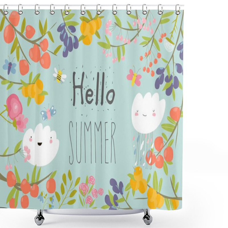 Personality  Frame Of Sweet Fruits Growing On Branch. Hello Summer Shower Curtains