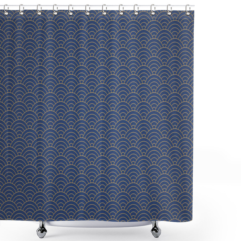 Personality  Asian Seigaiha Gold And Blue Pattern On Textured Paper Shower Curtains