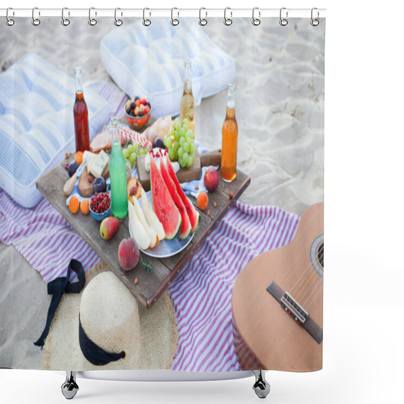 Personality  Picnic On The Beach At Sunset In The Style Boho, Food And Drink  Shower Curtains