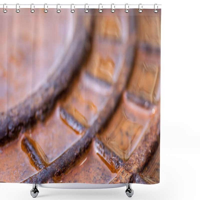 Personality  Close Up Of The Rusty Metal Manhole Cover With Water Shower Curtains