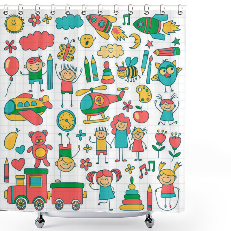 Personality  Vector Set Of Kindergarten Images Shower Curtains